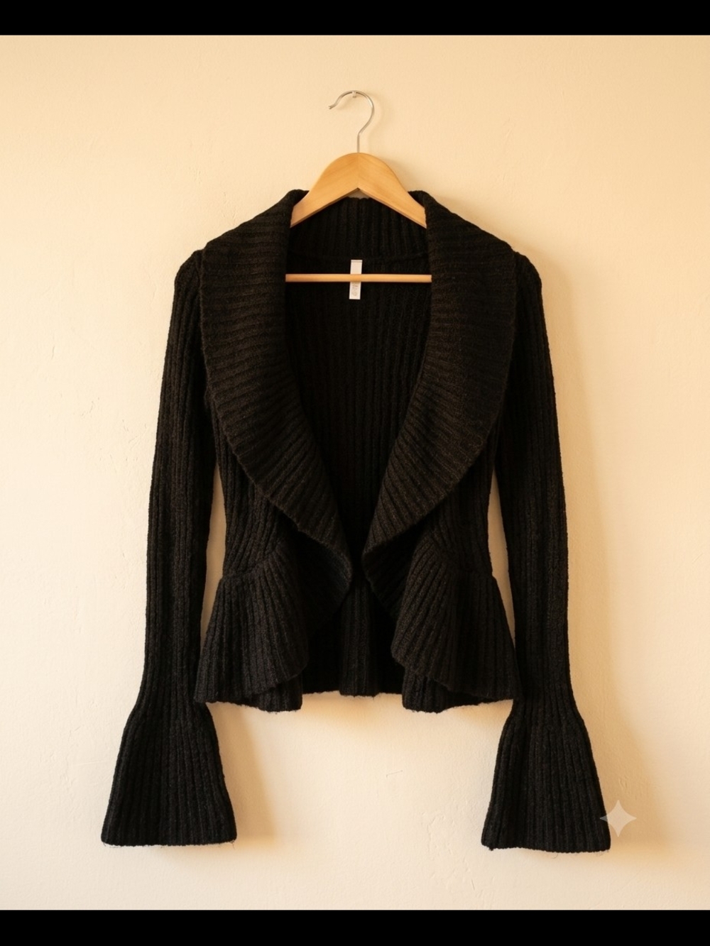 H&M-Black Ribbed Shawl Collar Women's Sweater